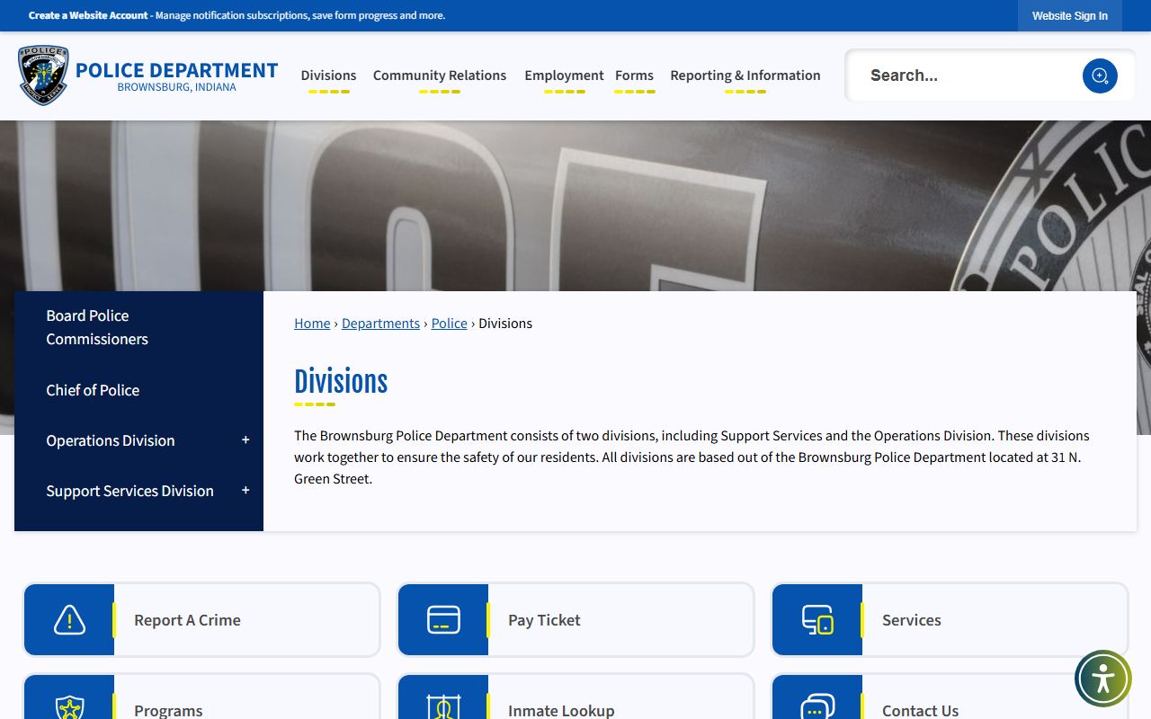 Brownsburg town divisions page for background check resources
