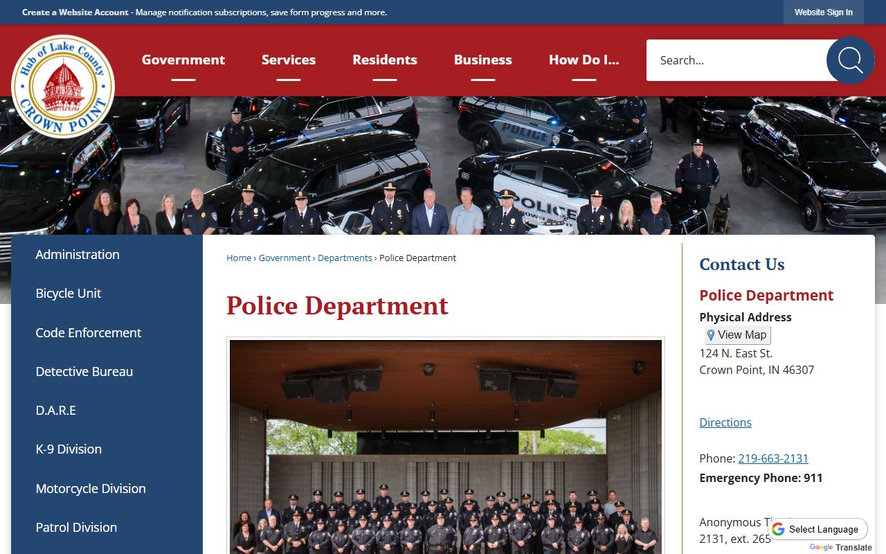 Crown Point Police Department background check services