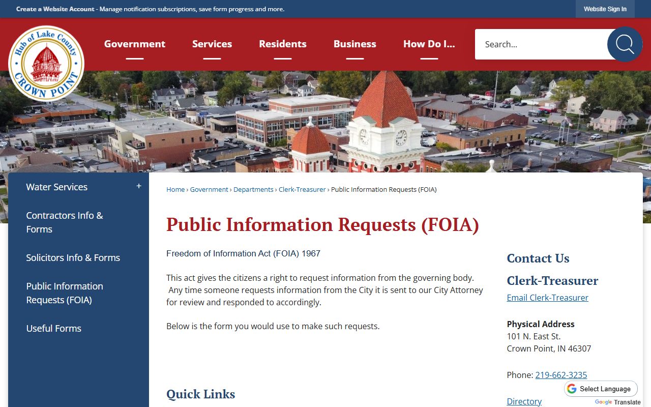 Crown Point FOIA public records request for background checks