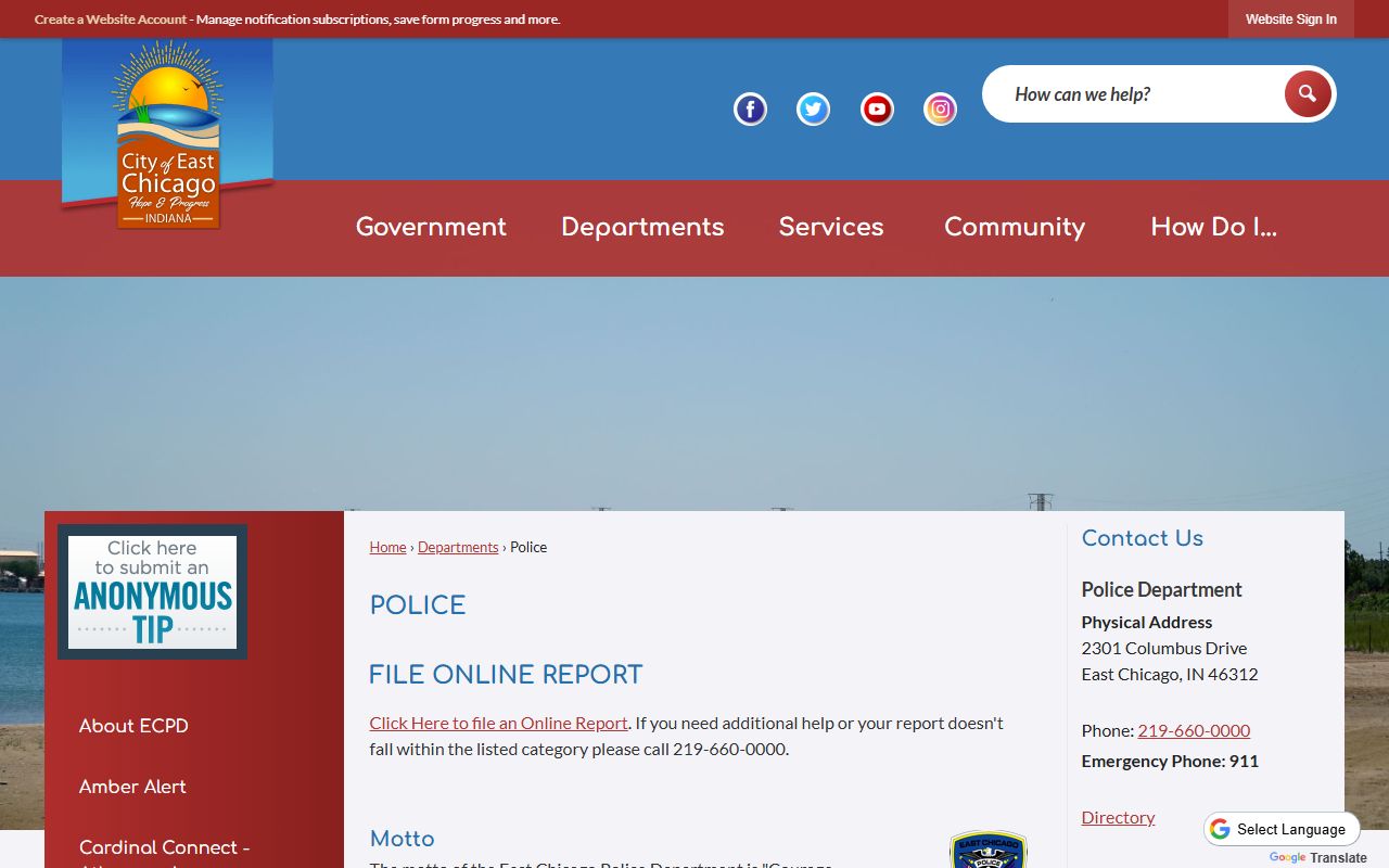 East Chicago Police Department website for background check records