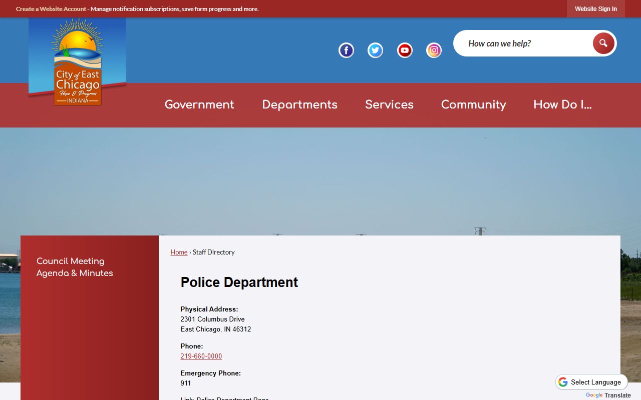East Chicago city directory with police department contacts for records requests