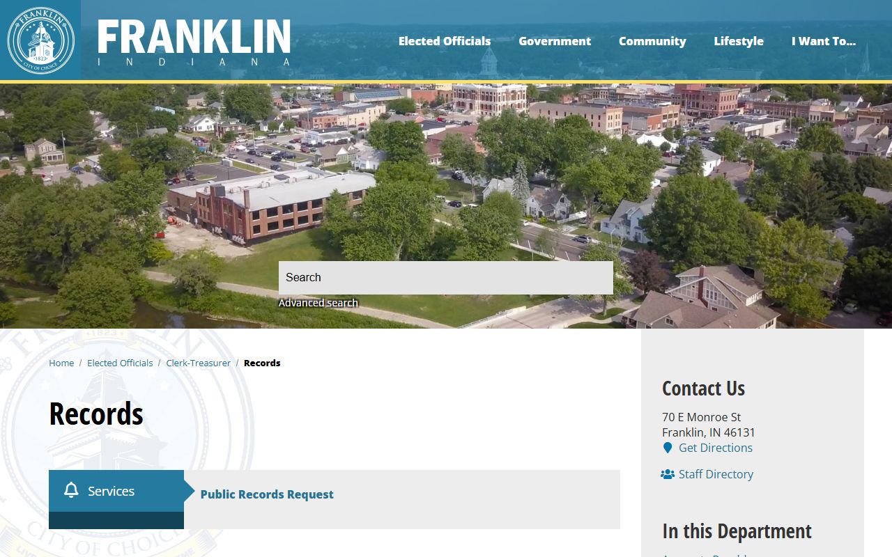 Franklin Police Records Division services page for background checks