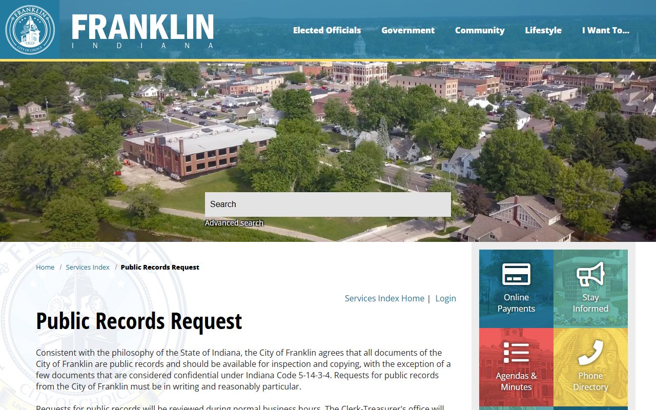 Franklin public records request page for background check access
