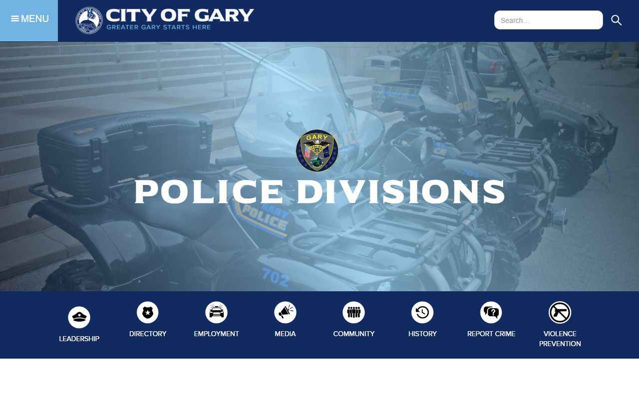 Gary Police Department divisions page for background check records