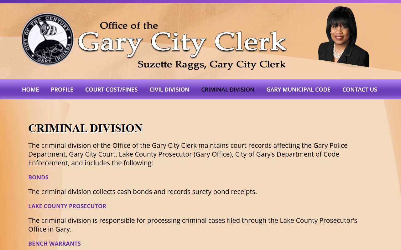 Gary City Clerk Criminal Division background check court records