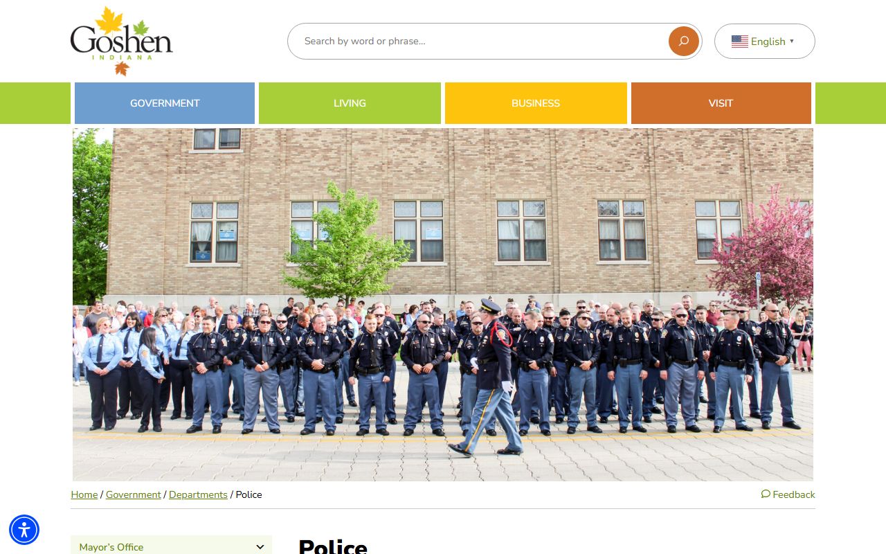 Goshen Police Department website for background check records