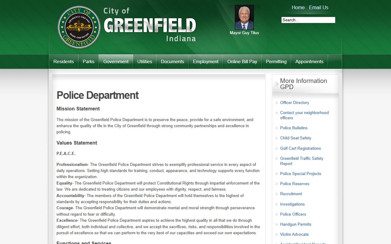 Greenfield Police Department website for background check services