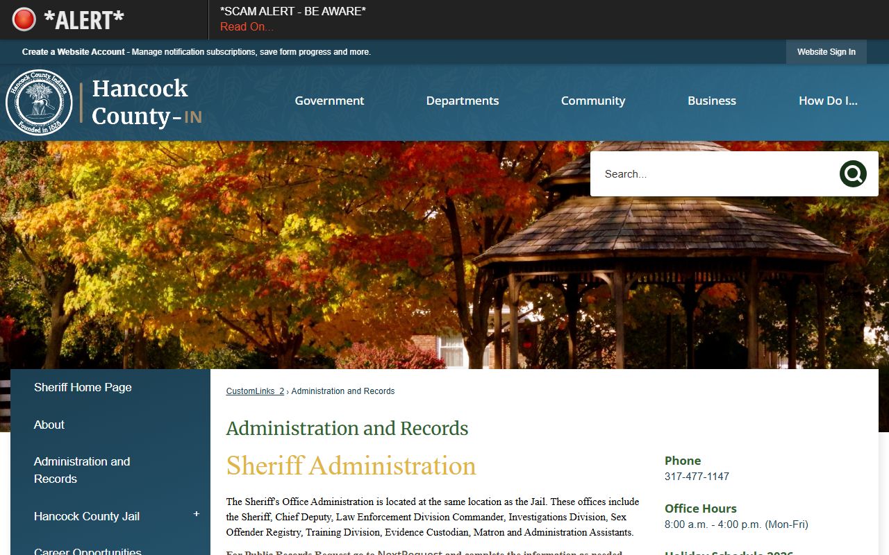 Hancock County Administration and Records page for Greenfield background checks