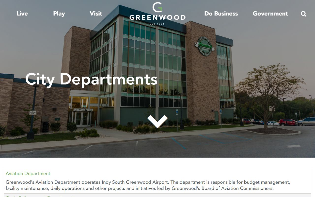 Greenwood city departments page with background check and police services