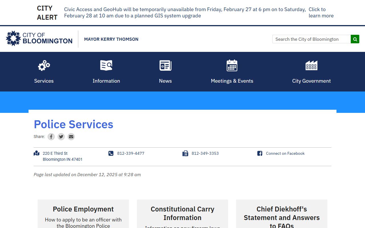 Bloomington Police Department website for background check services
