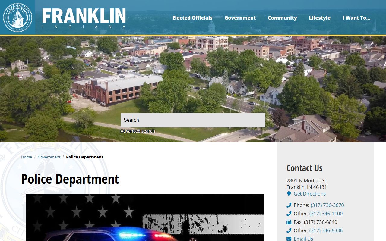 Franklin Police Department website for background check and records services