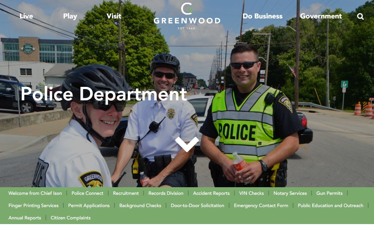 Greenwood Indiana police department background check contact page
