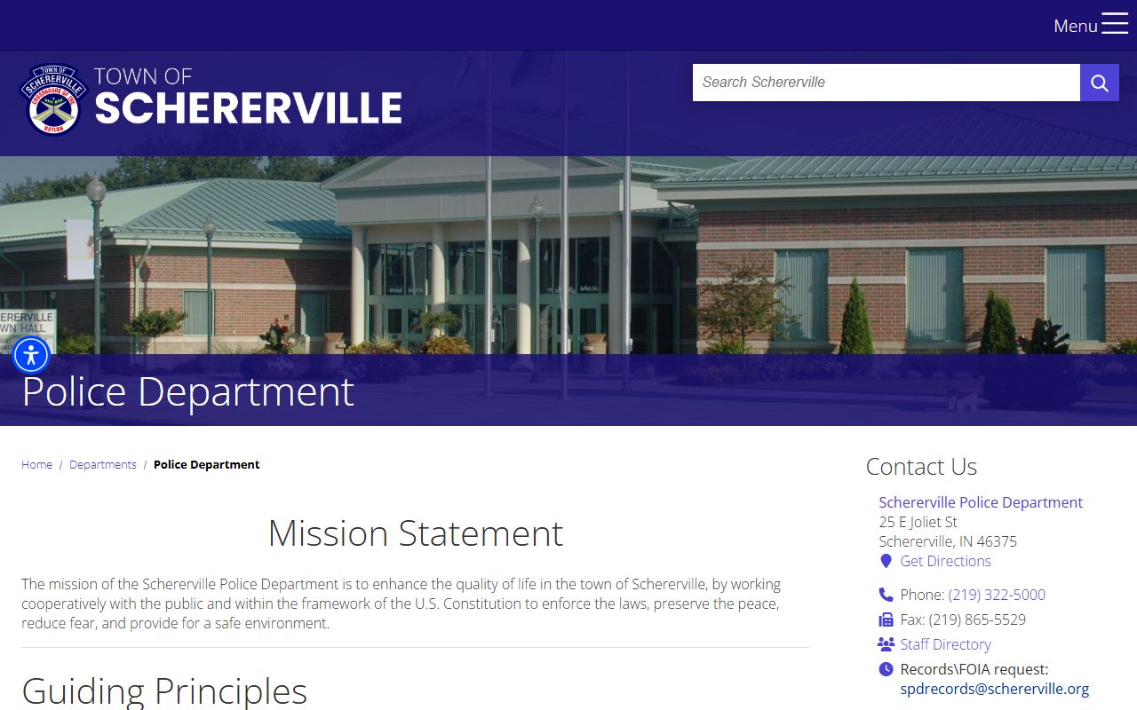 Schererville police overview page background check services