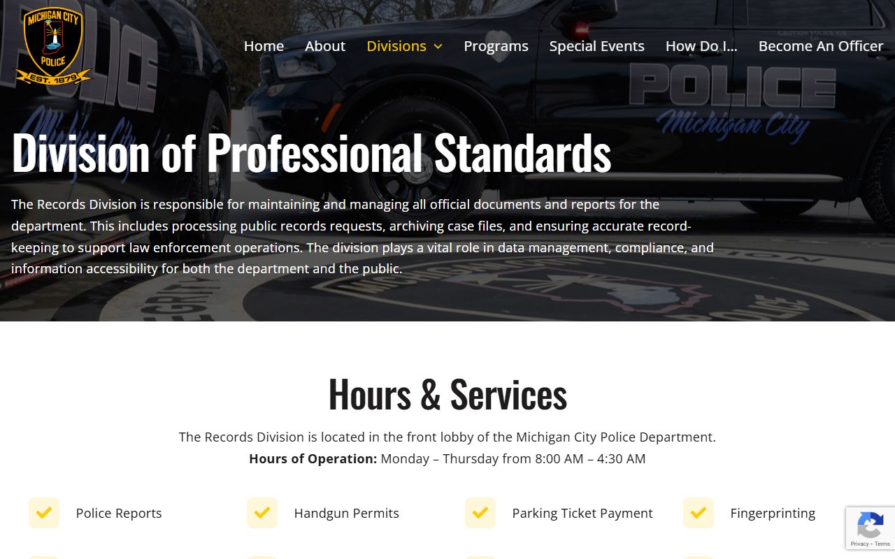 Michigan City Division of Professional Standards background check records