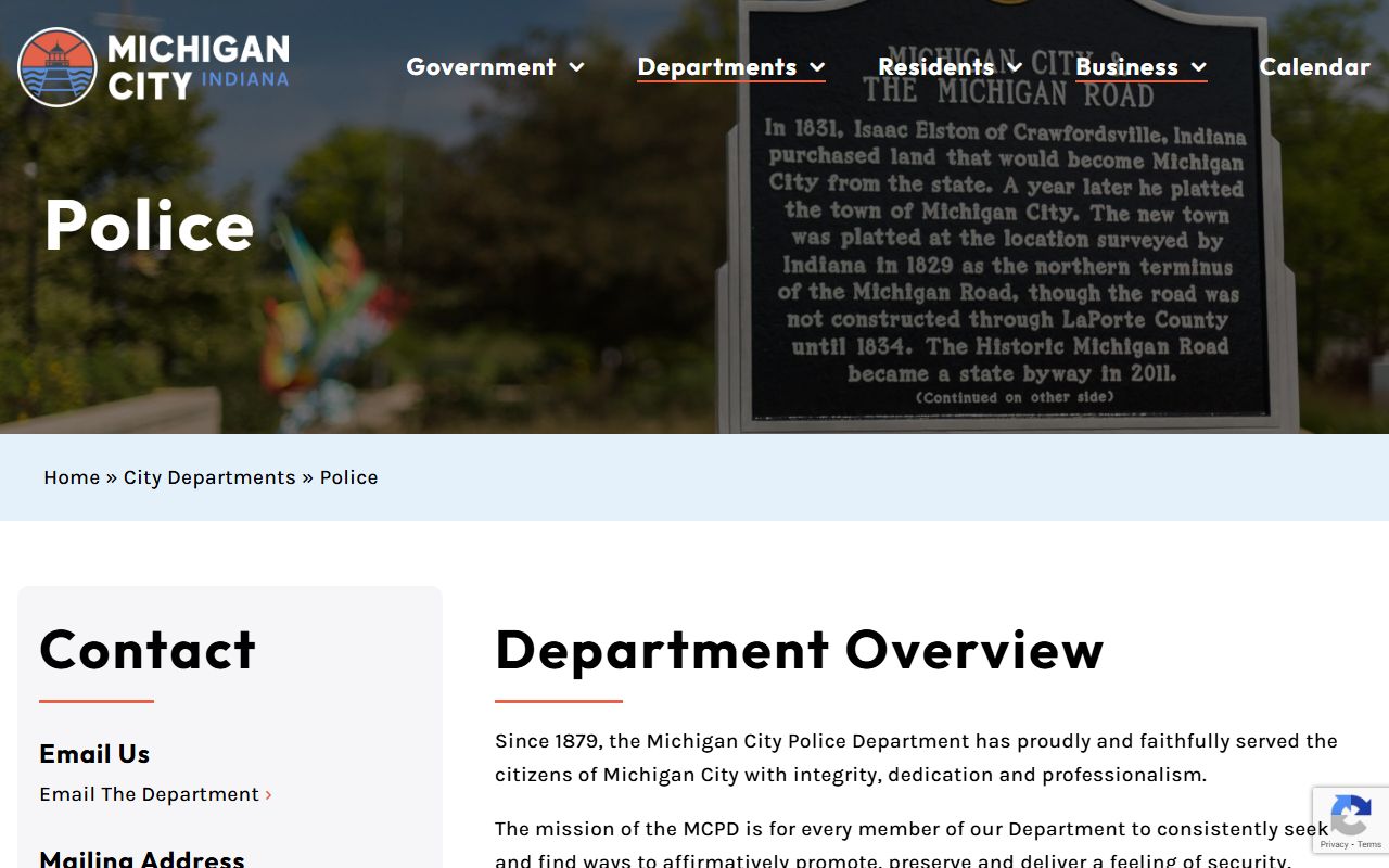 Michigan City police department city website background check