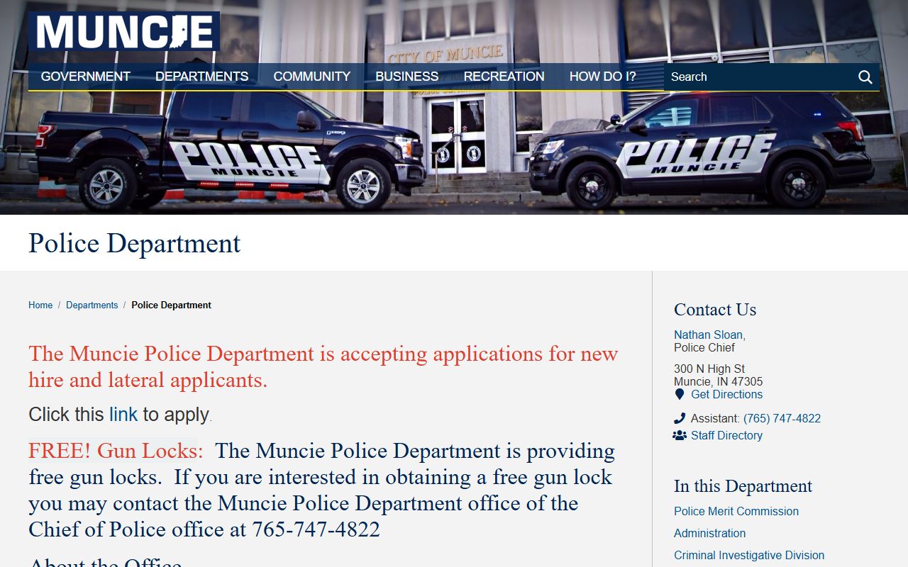 Muncie Police Department background check records page