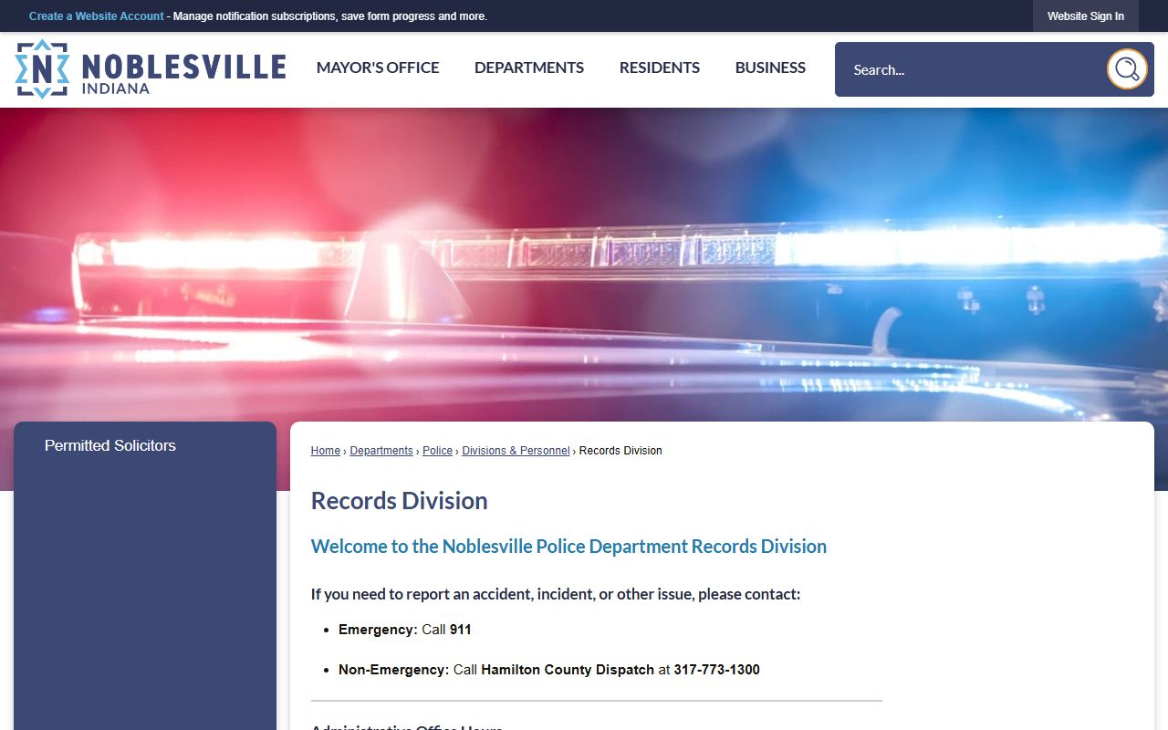 Noblesville Records Division background check and report fees