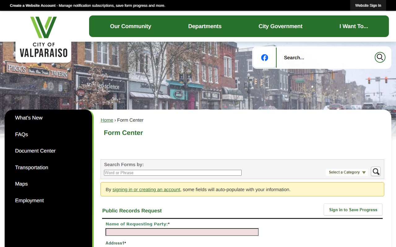 Valparaiso public records request form for background check documents