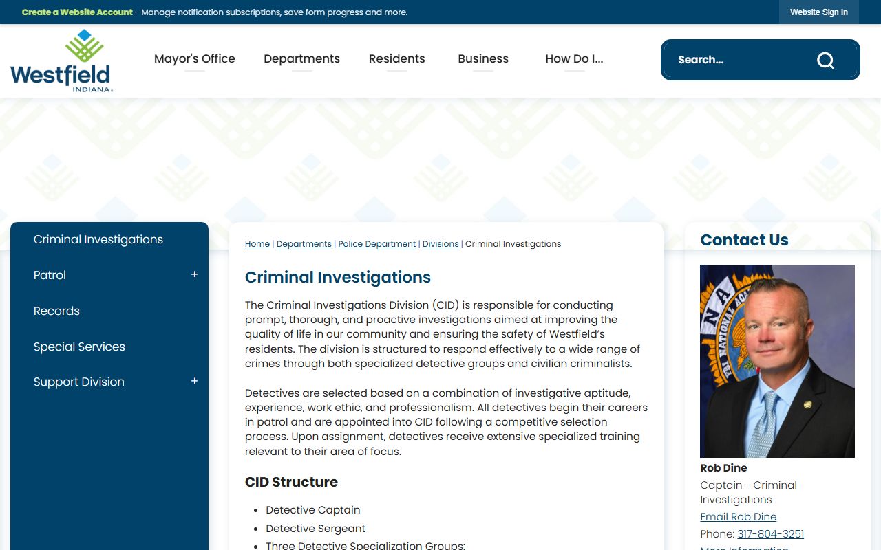 Westfield Police Department background check services page