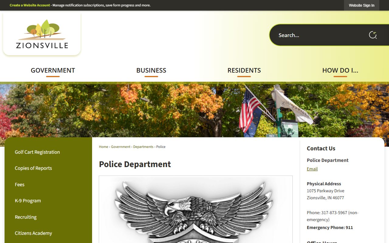 Zionsville Police Department background check records page