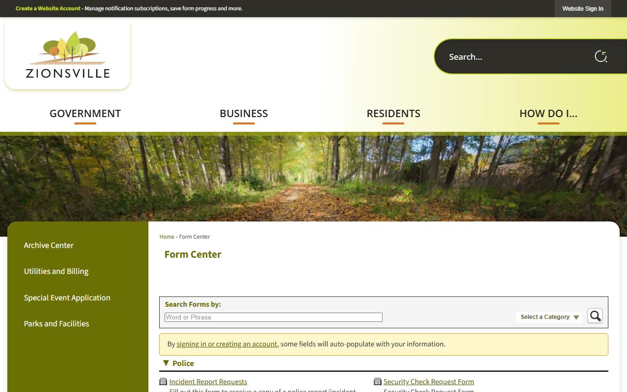 Zionsville Police form center for background check requests