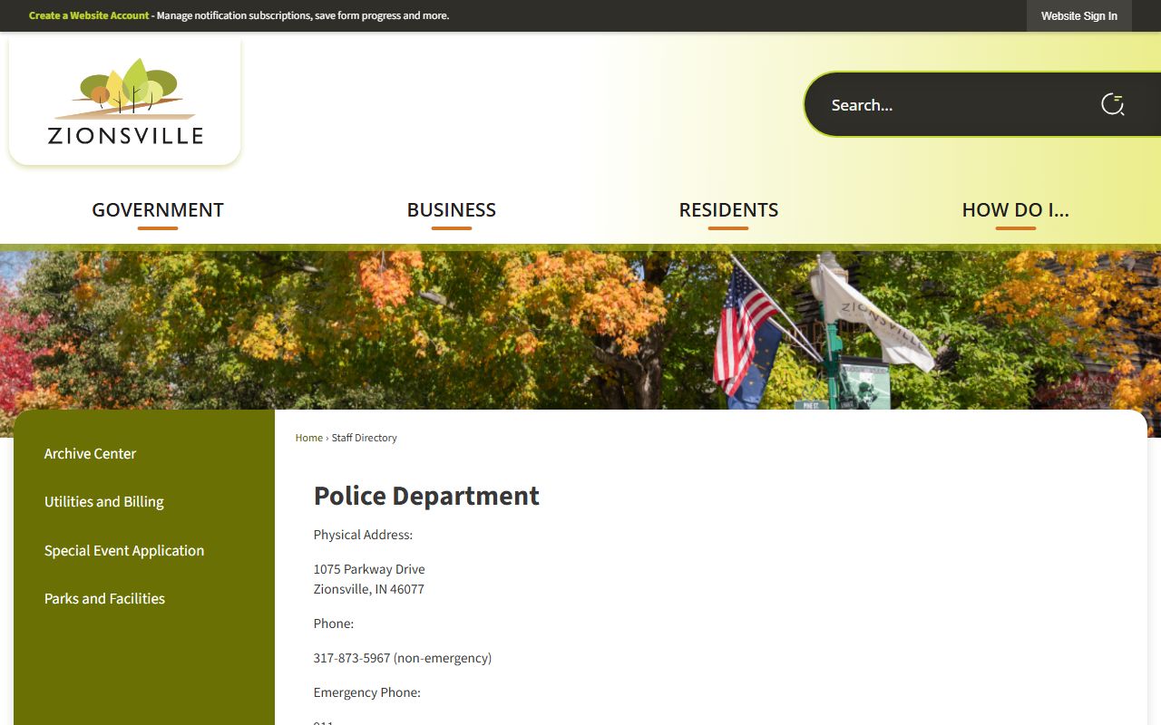 Zionsville Police directory for background check inquiries