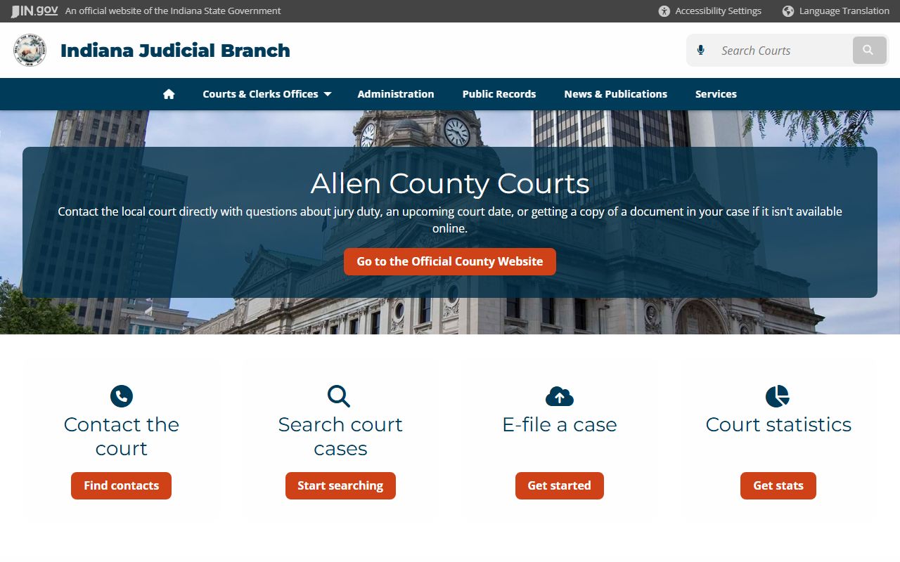 Allen County Courts page Fort Wayne background check records