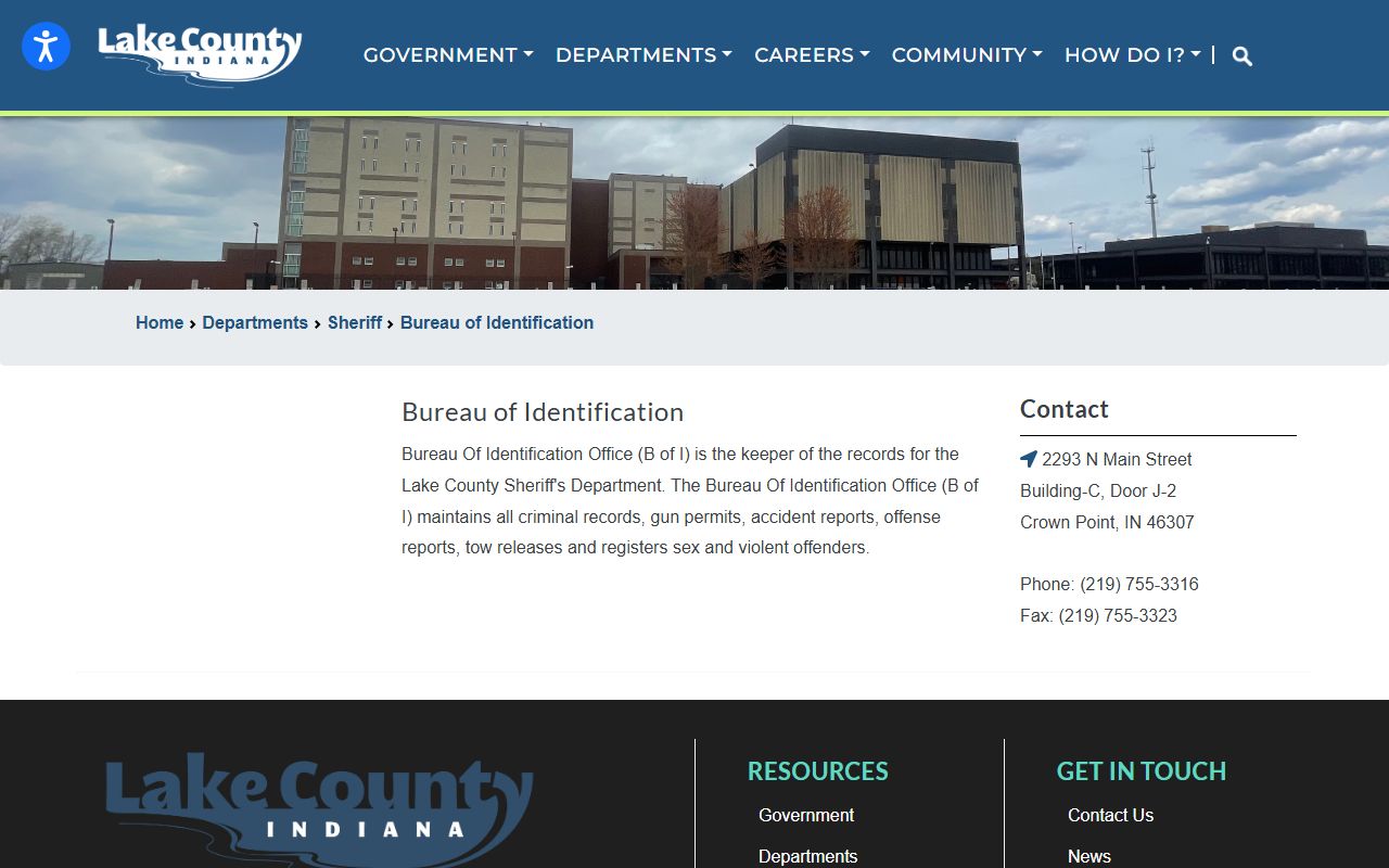 Lake County Bureau of Identification for background check records
