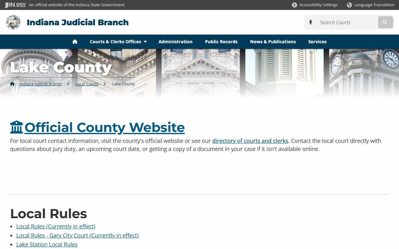 Indiana Courts Lake County page for background check information