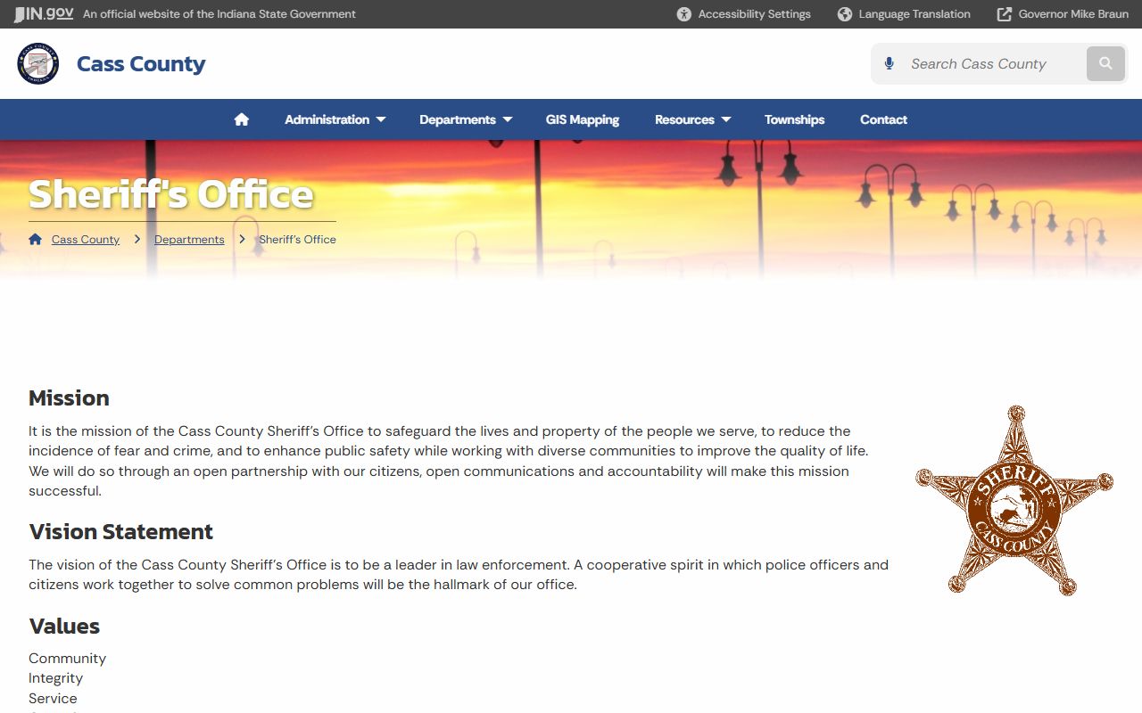 Cass County Sheriff website for background check records