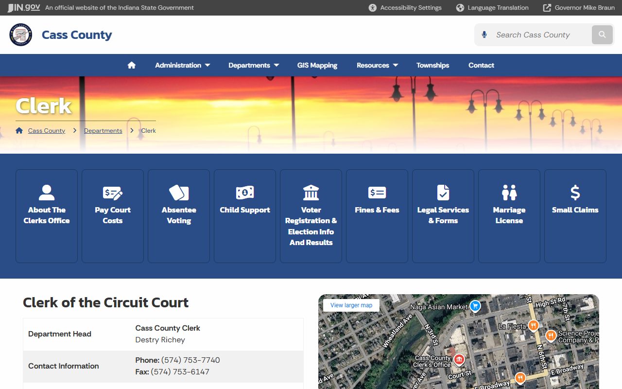 Cass County Clerk website for background check services