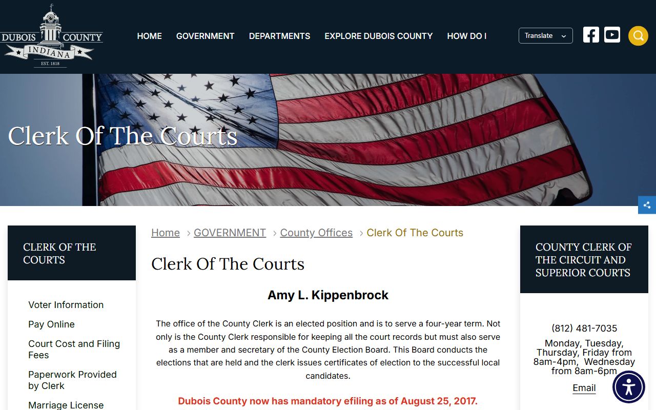 Dubois County Clerk of Courts website for background check records
