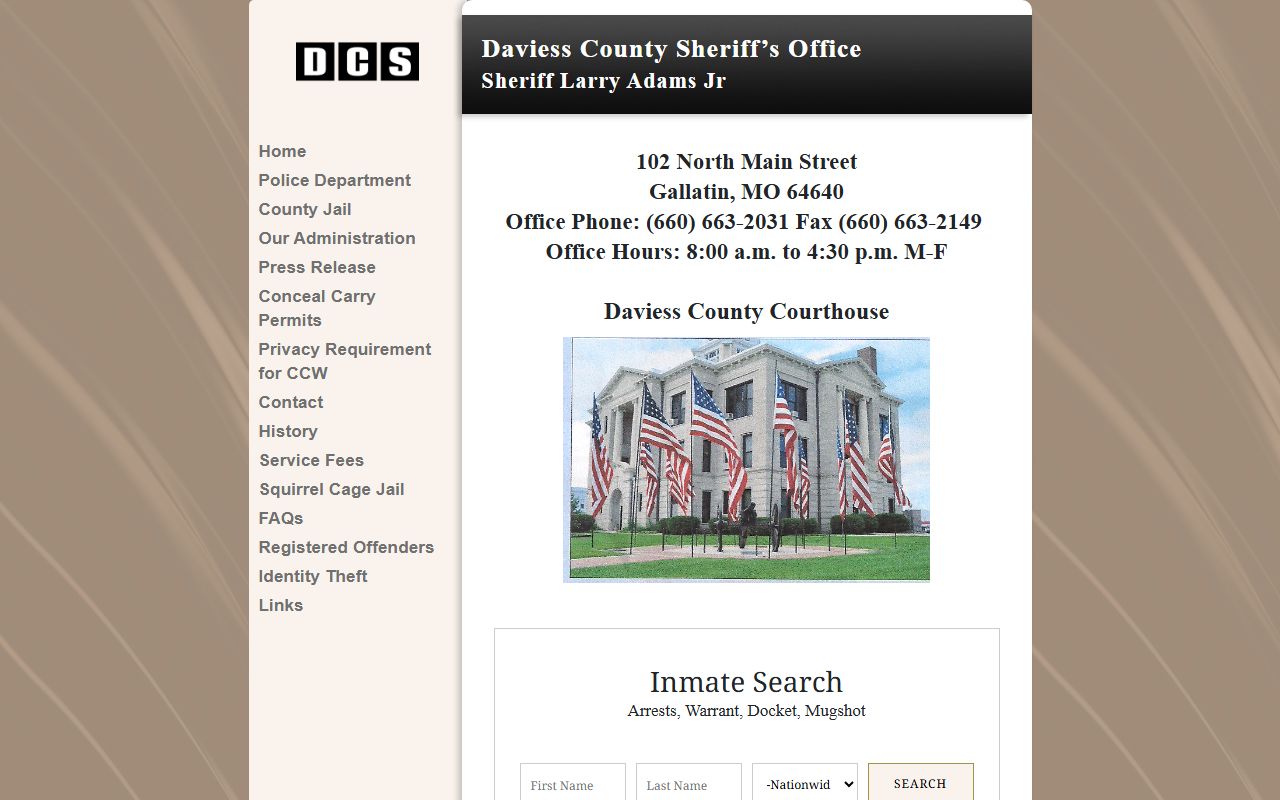 Daviess County Sheriff website for background check records