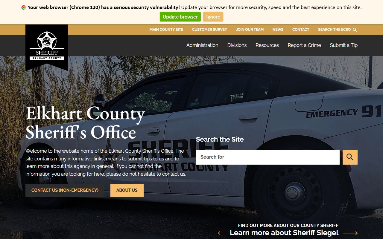 Elkhart County Sheriff's Department website for background check services