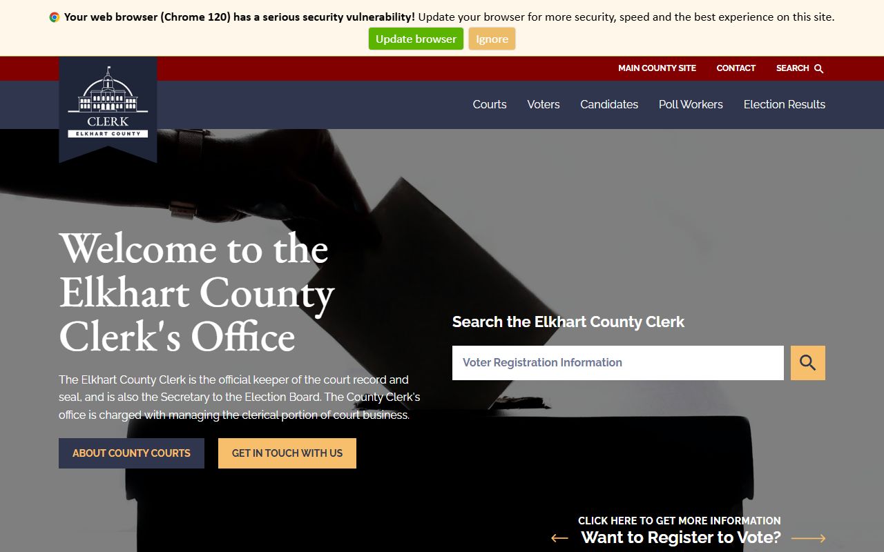 Elkhart County Clerk of Courts website for background check records