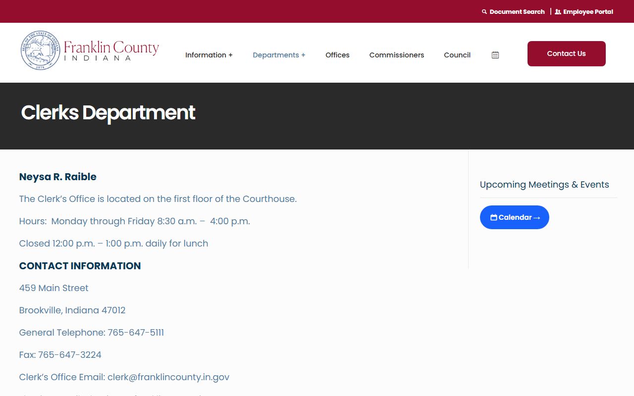 Franklin County Clerk website for background check records