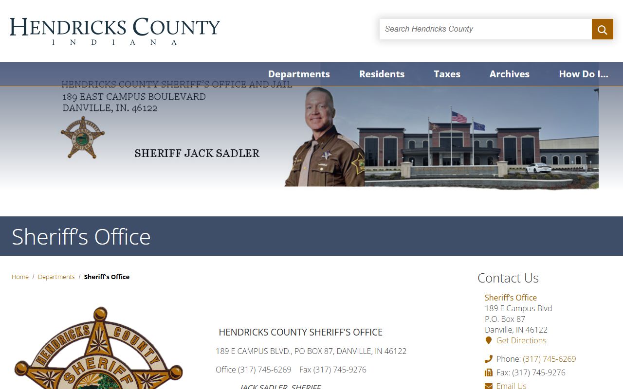 Hendricks County Sheriff website for background check records