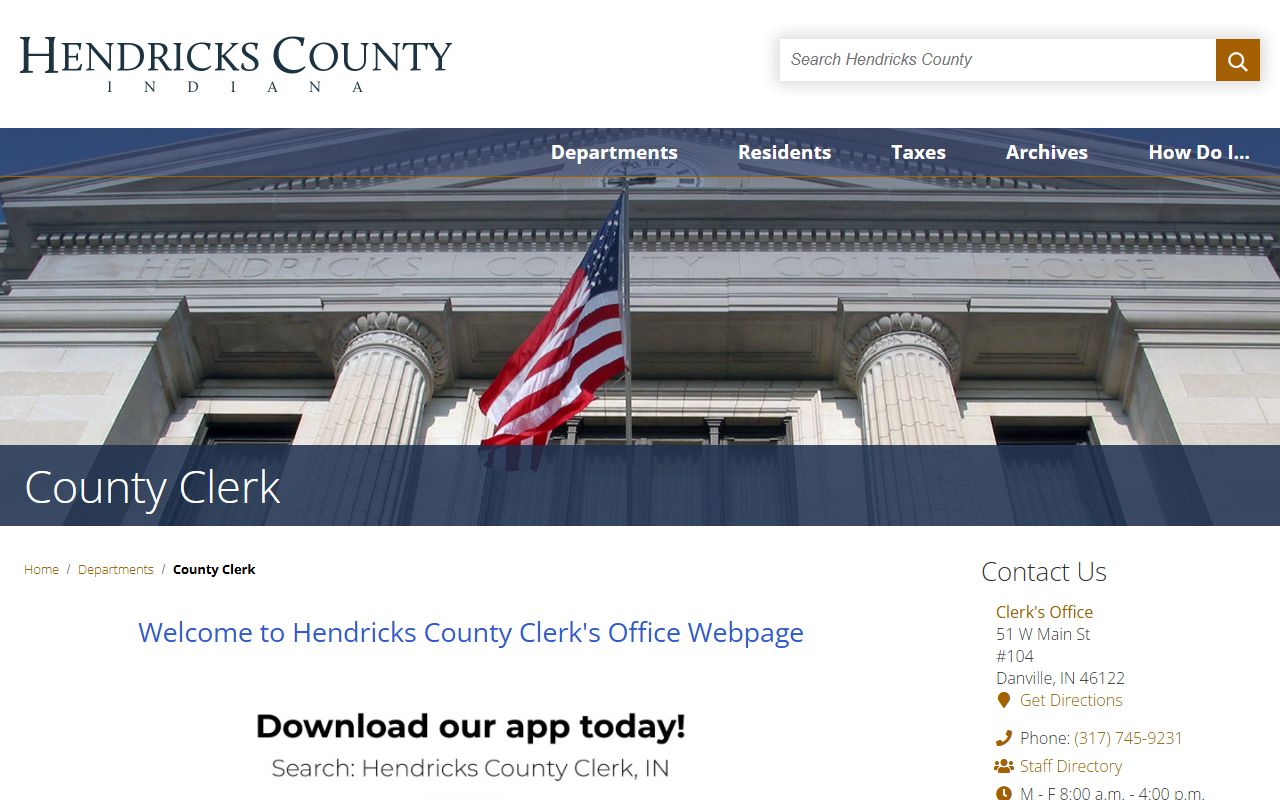 Hendricks County Clerk website for background check records