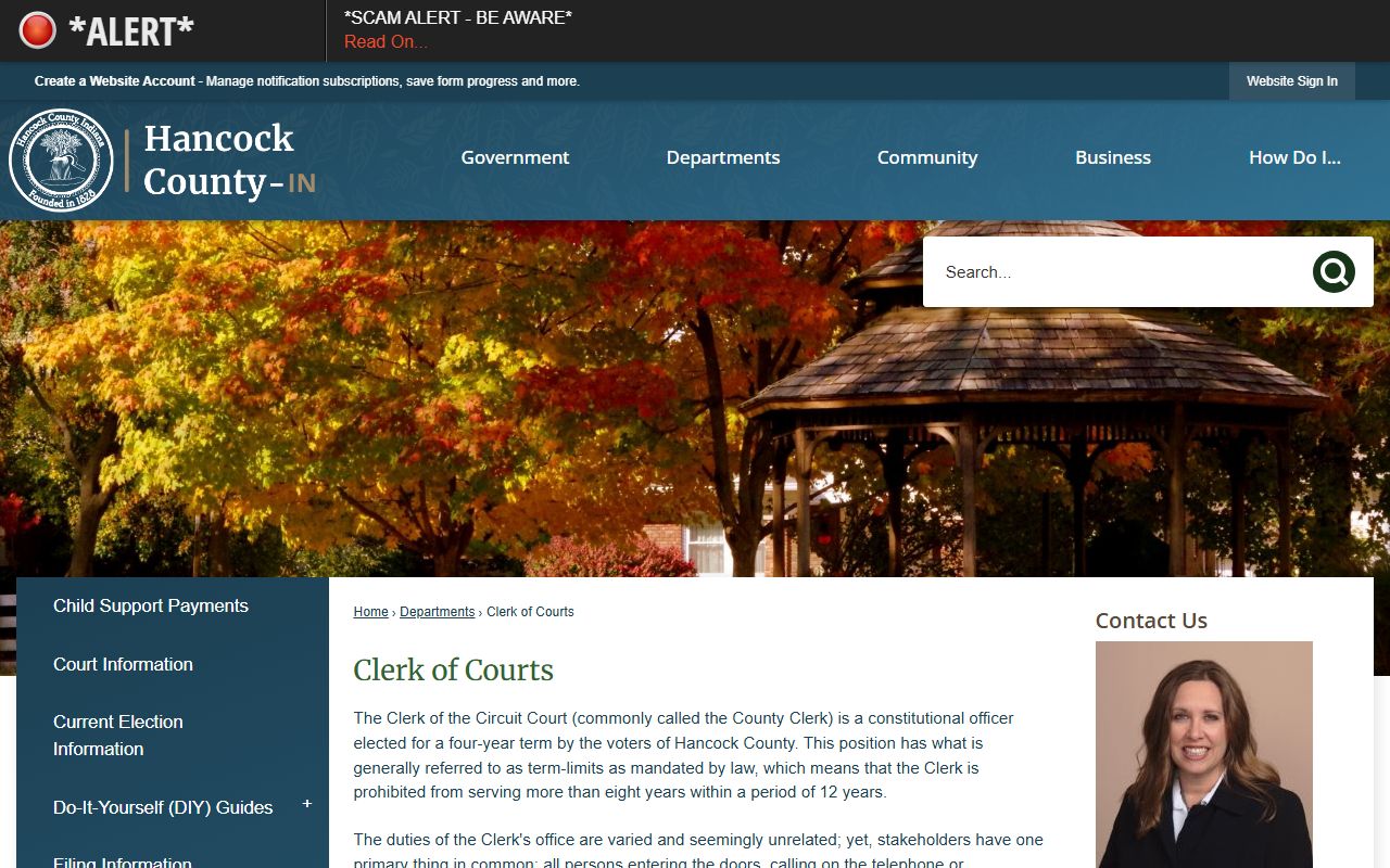 Hancock County Clerk website for background check records