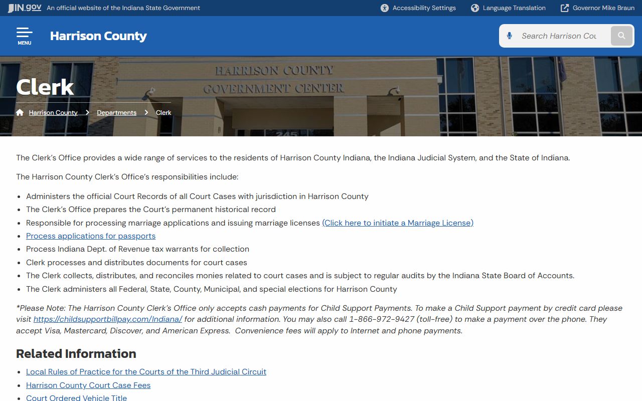 Harrison County Clerk website for background check records