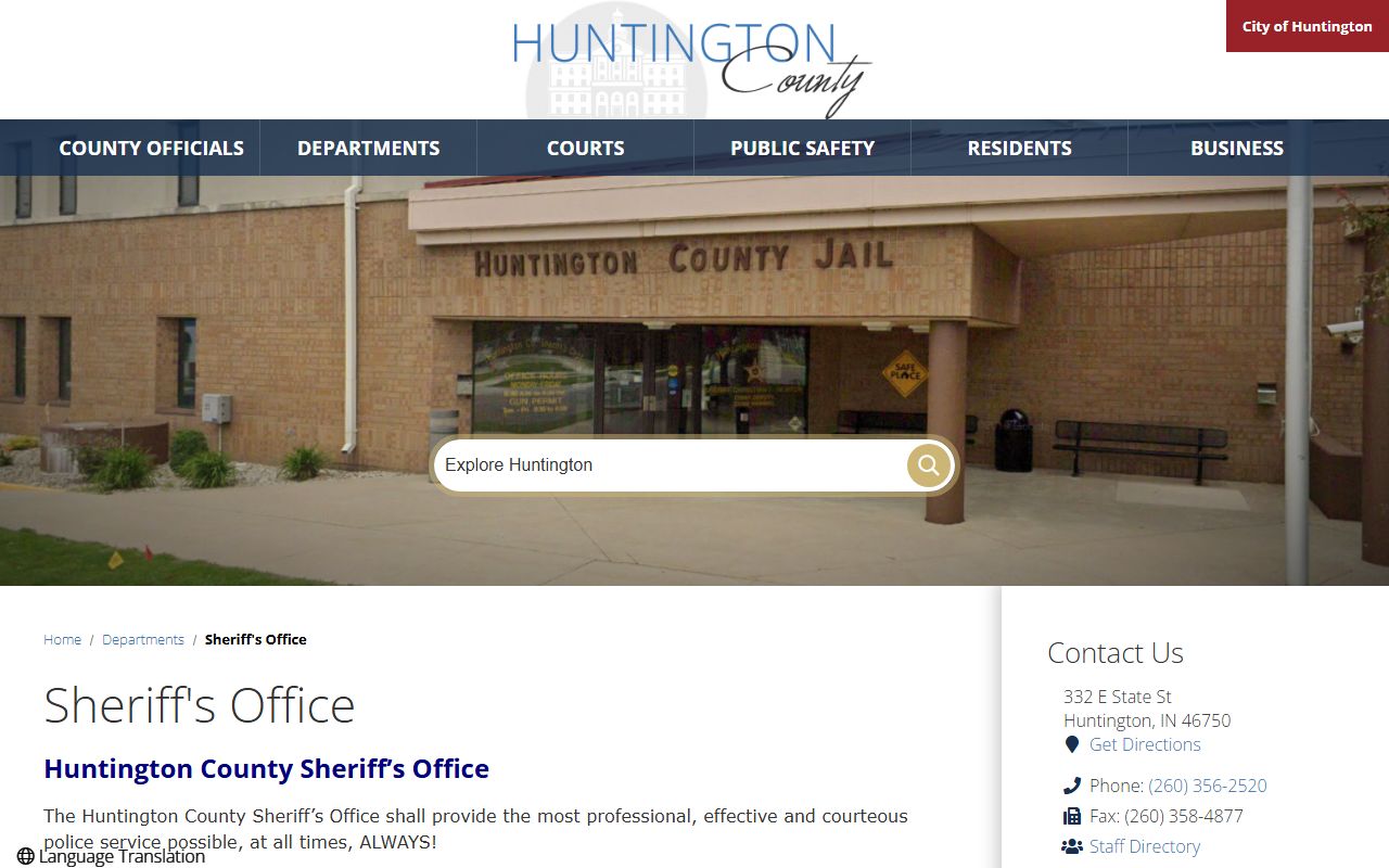 Huntington County Sheriff background check records