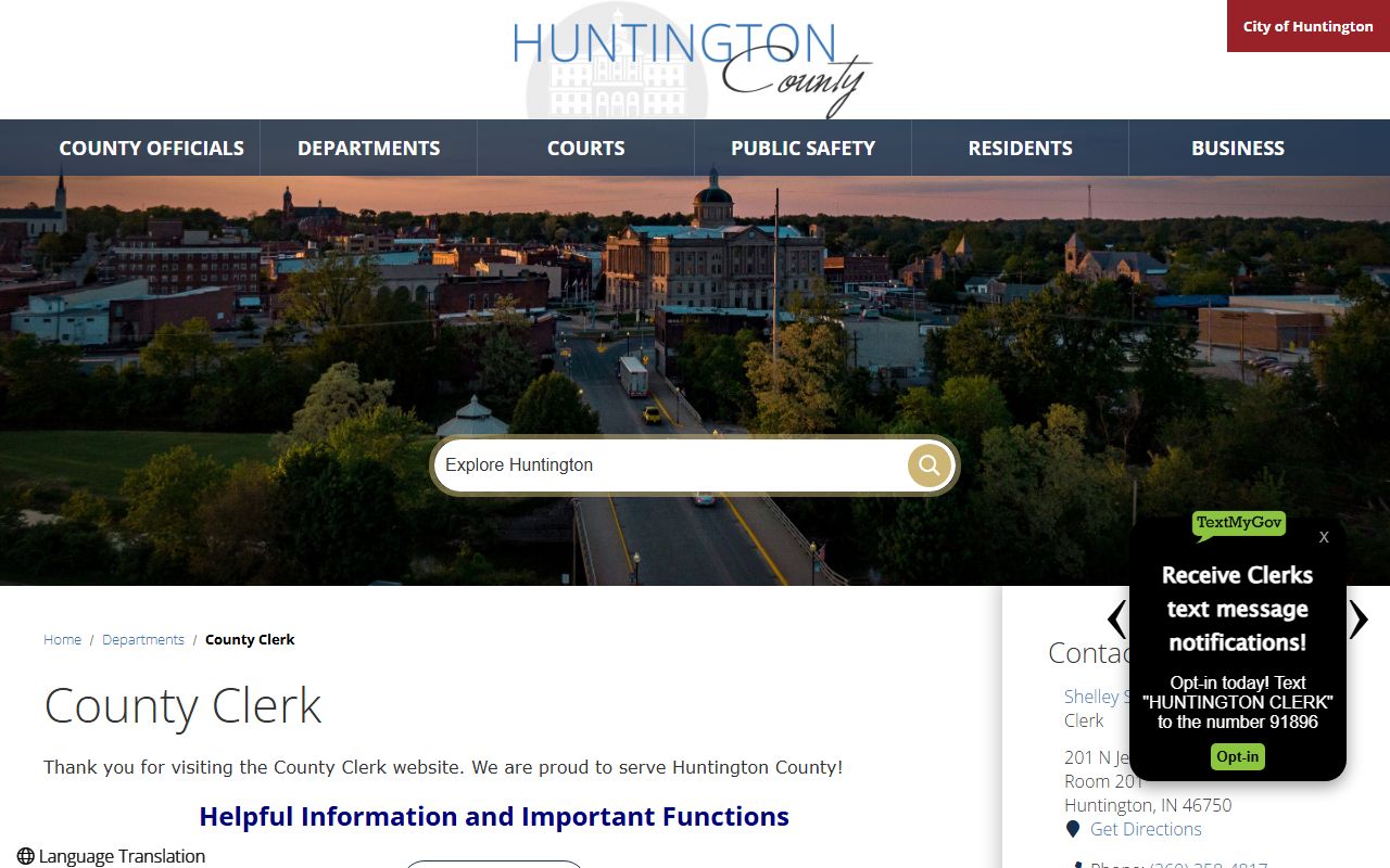 Huntington County Clerk office for background check access