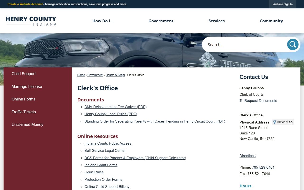 Henry County Clerk office for background check records