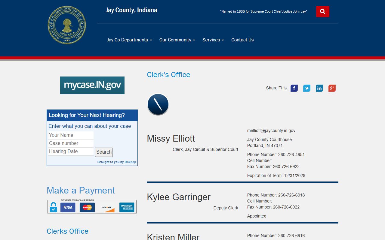 Jay County Clerk office for background check records