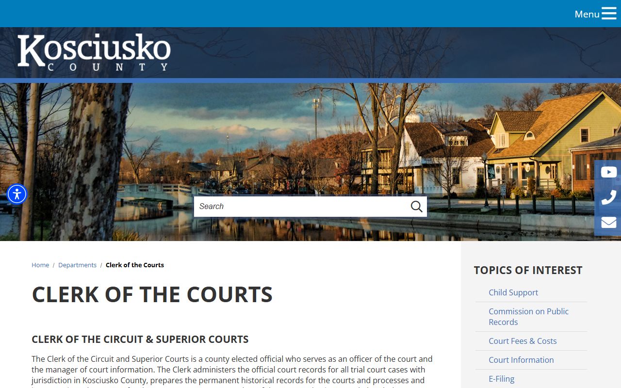 Kosciusko County Clerk website for background check records