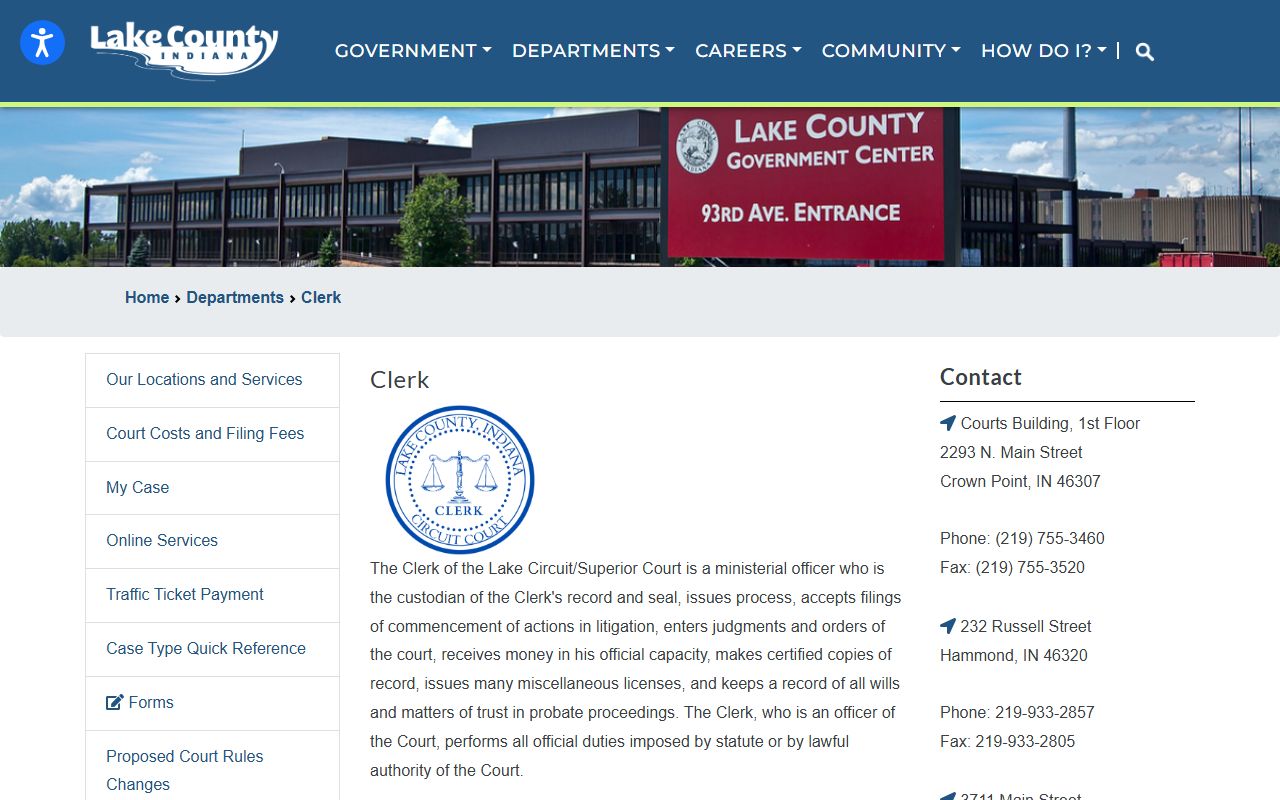Lake County Clerk website for background check records