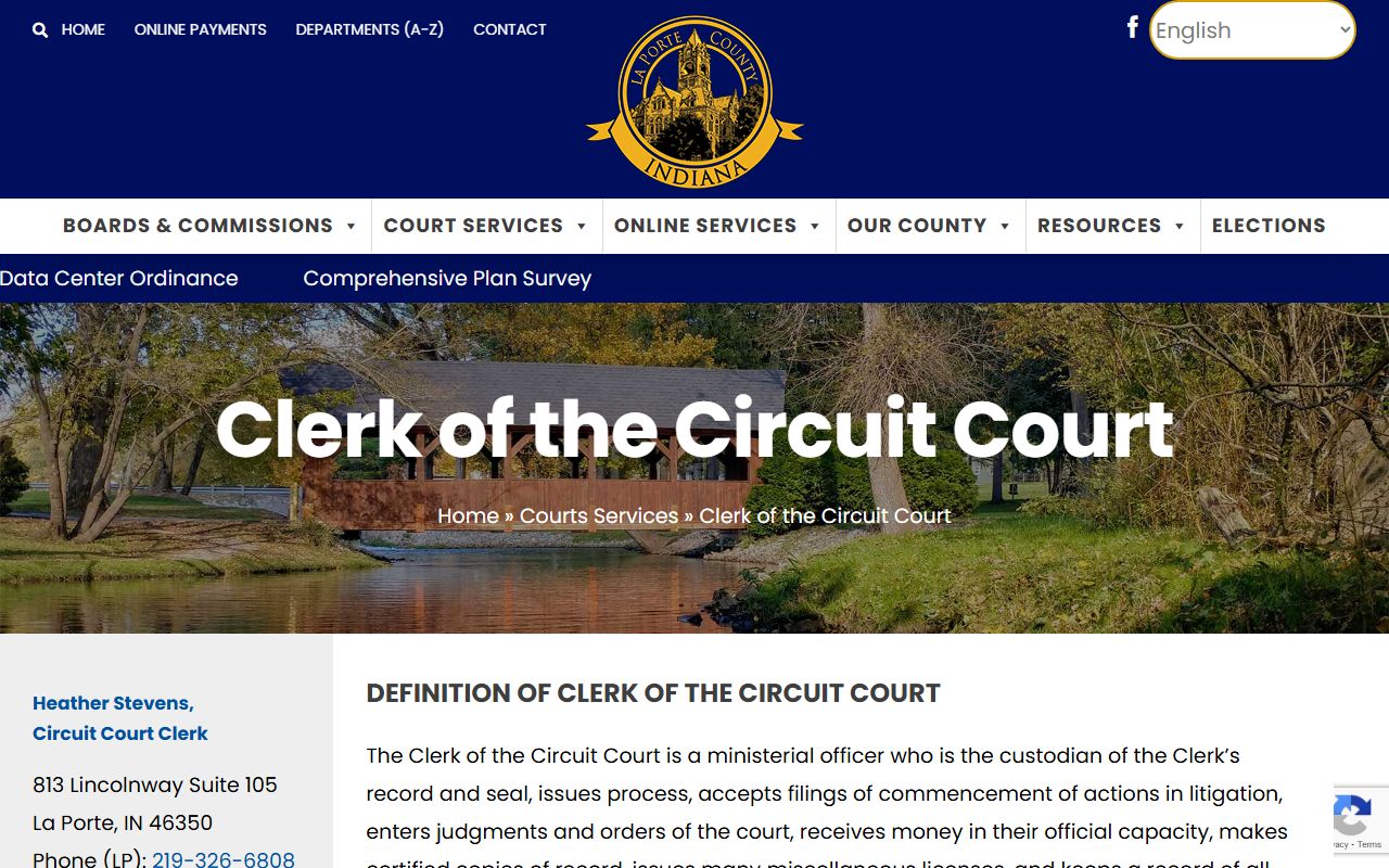 LaPorte County Clerk website for background check records