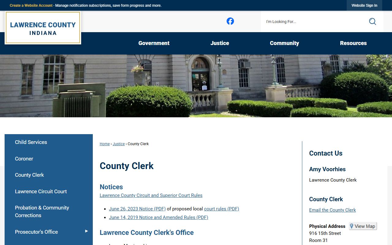 Lawrence County Clerk website for background check records