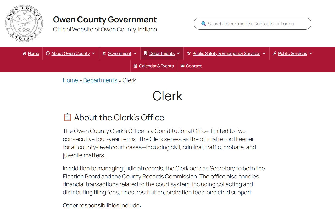 Owen County Clerk website for background check records