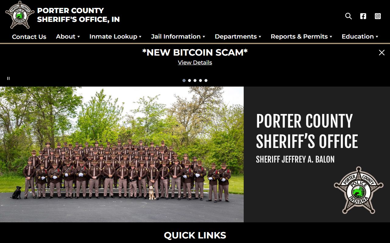 Porter County Sheriff website for background check records
